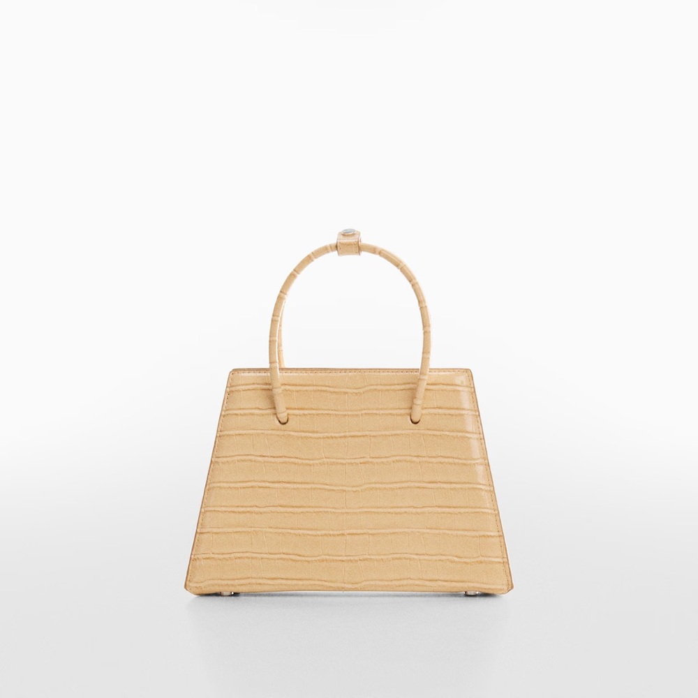 Mango Geometric Croc Embossed Faux Leather Top Handle Bag with Crossbody Strap